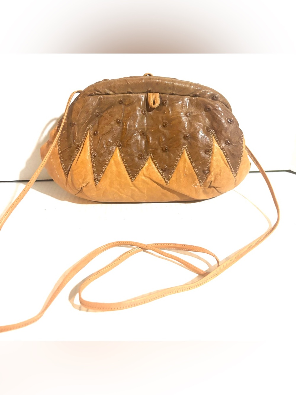 Vintage distressed brown Tan Two-Tone Leather Crossbody Bag